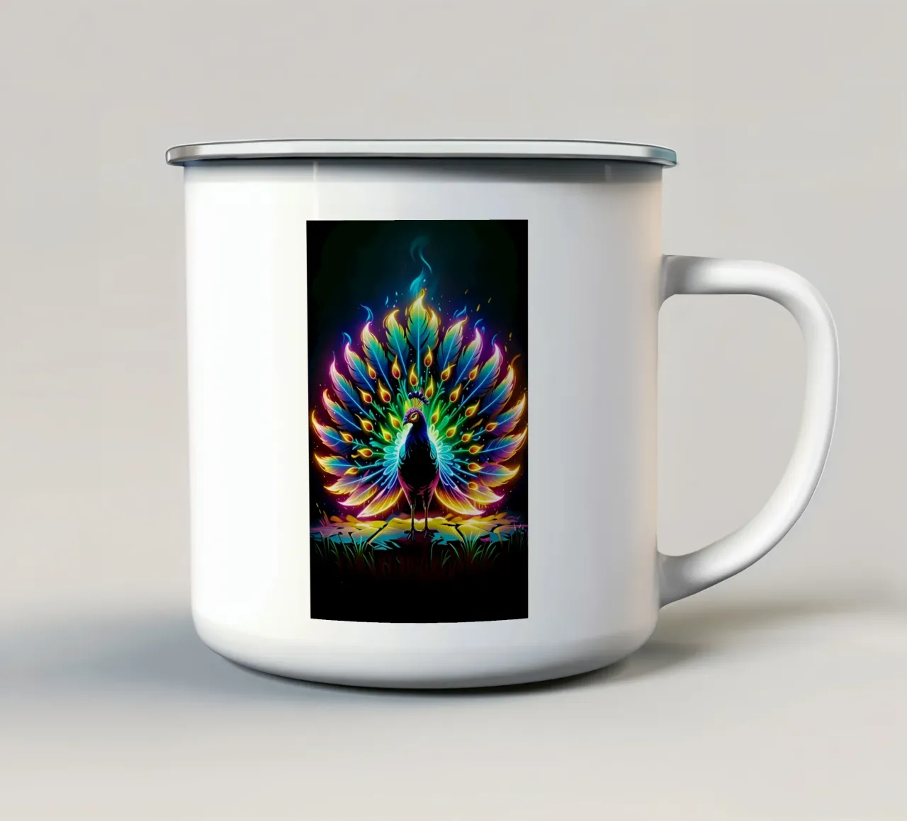 Pavone pop art al neon tazza in smalto da MakArena