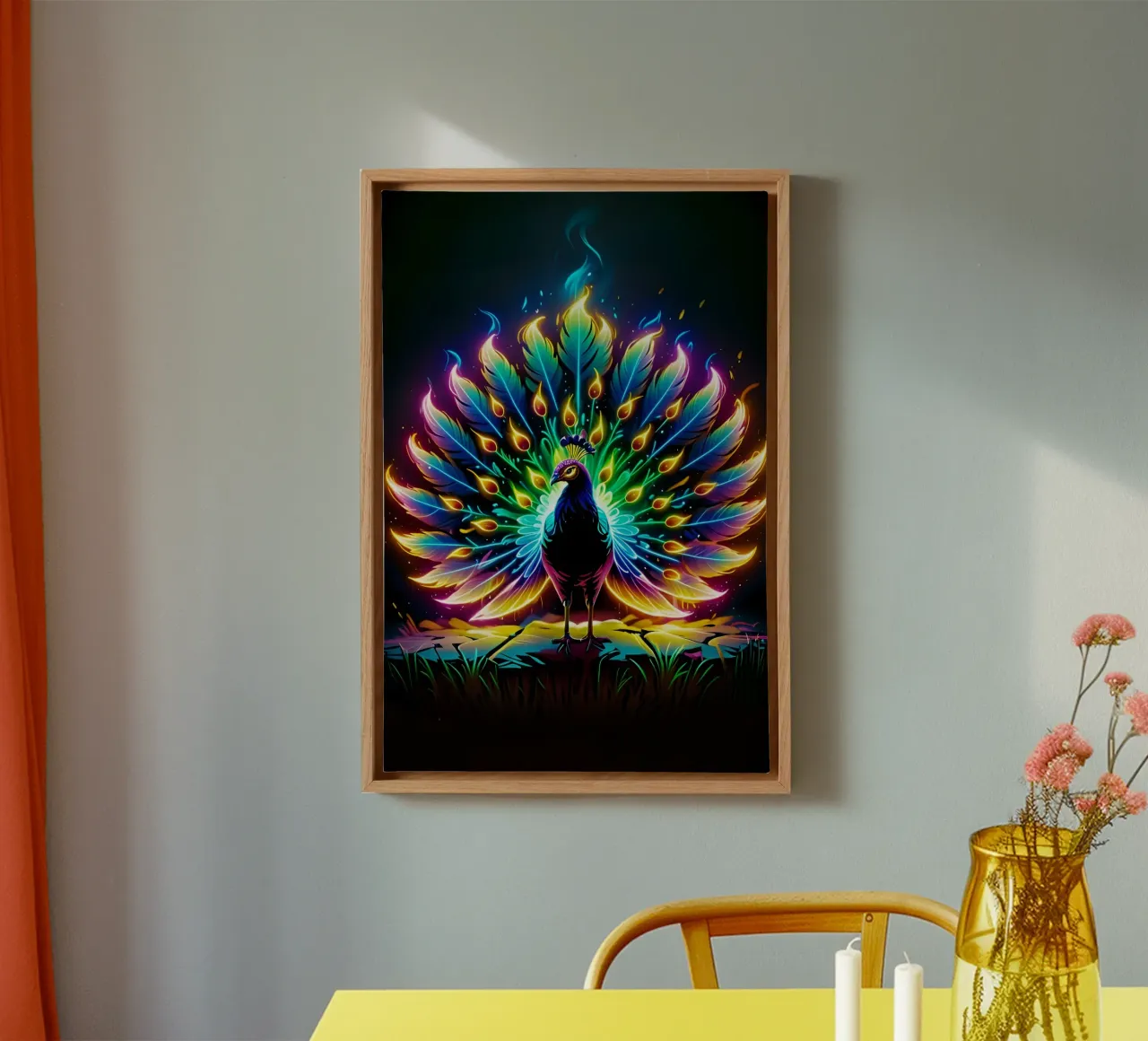 Pauw neon pop-art canvas met Baklijst van MakArena