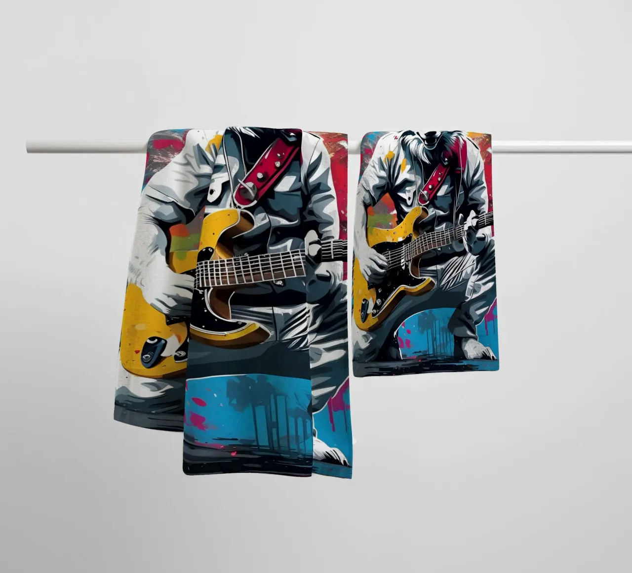 Lupo bianco che suona la chitarra, graffiti asciugamano da bagno da MakArena