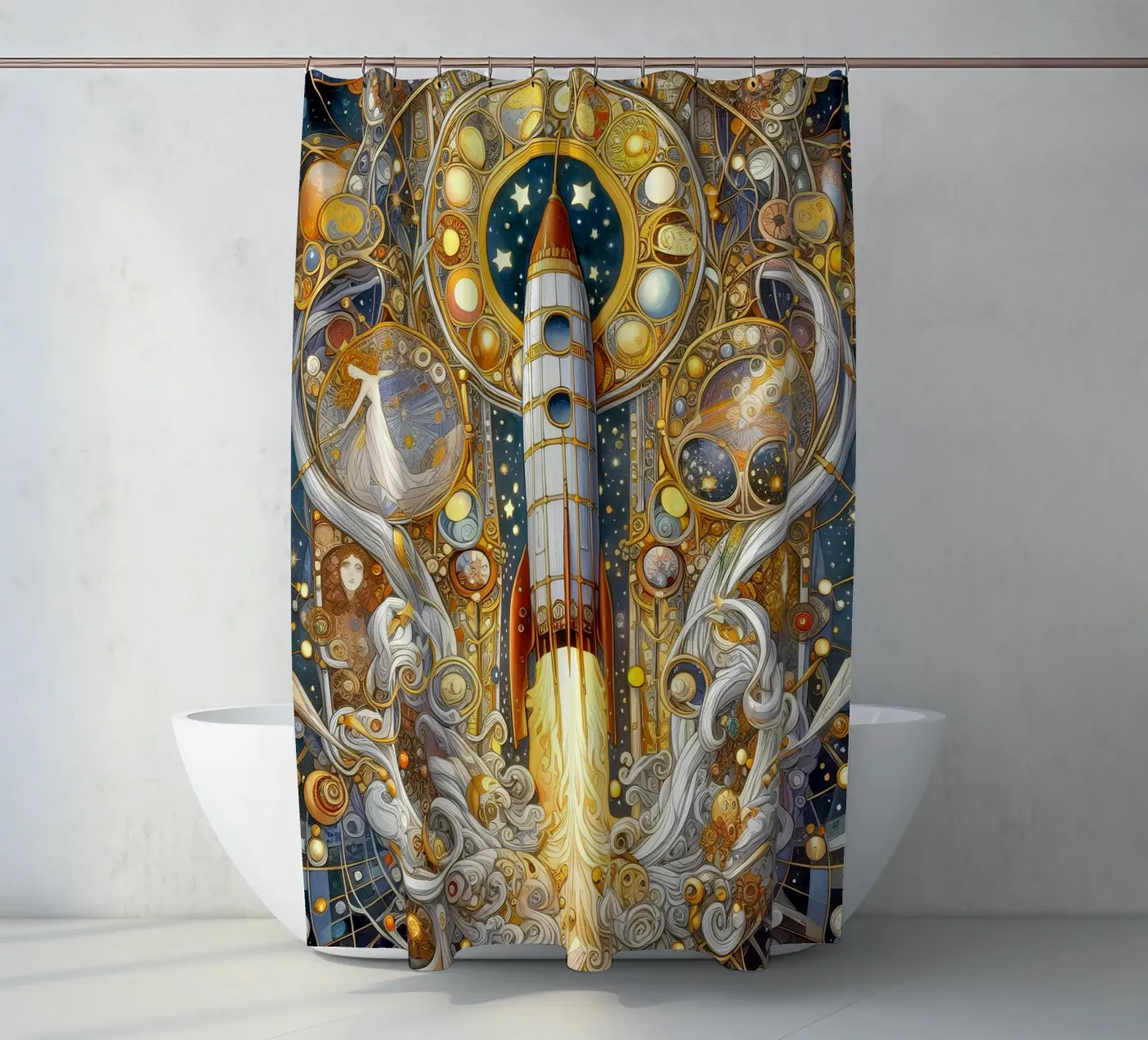 Rakete Duschvorhang von Art-Nouveau-Dsg