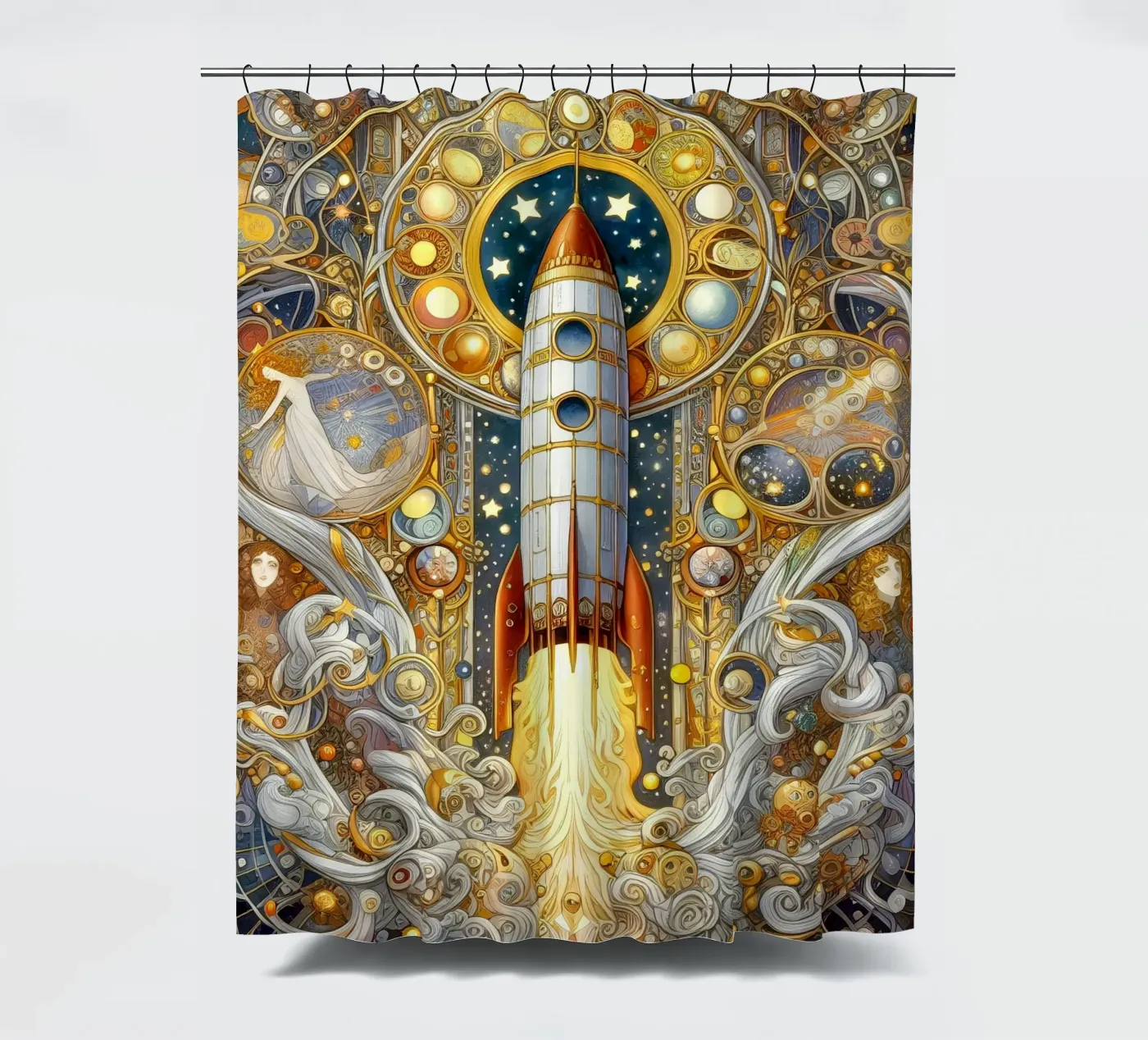 Rakete Duschvorhang von Art-Nouveau-Dsg