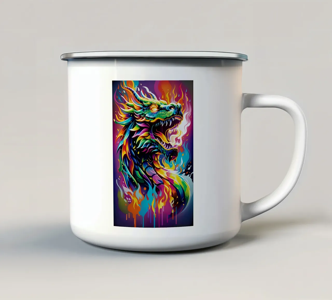 Dragon fire neon graffiti pop art tazza in smalto da MakArena
