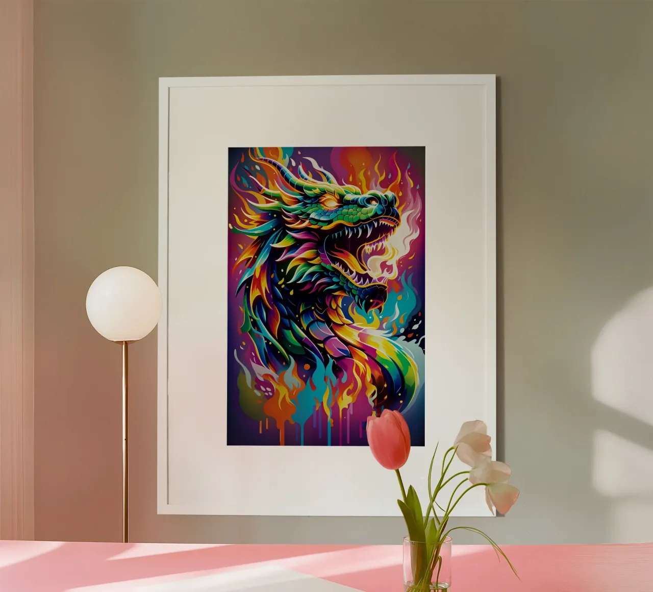Dragon fire neon graffiti pop art poster con telaio in plastica da MakArena
