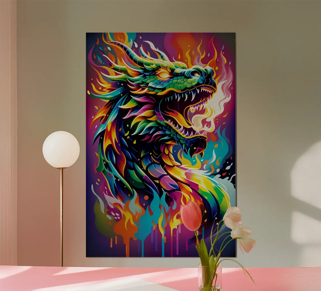 Dragon fire neon graffiti pop art poster con telaio in plastica da MakArena