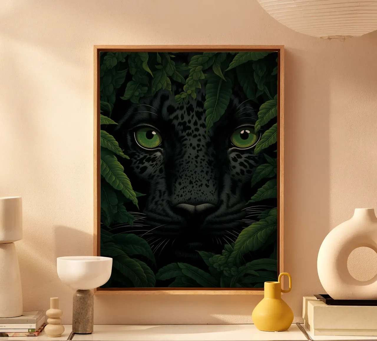 Zwarte panter in de groene jungle | Wildlife kunst canvas met Baklijst van Autofocus