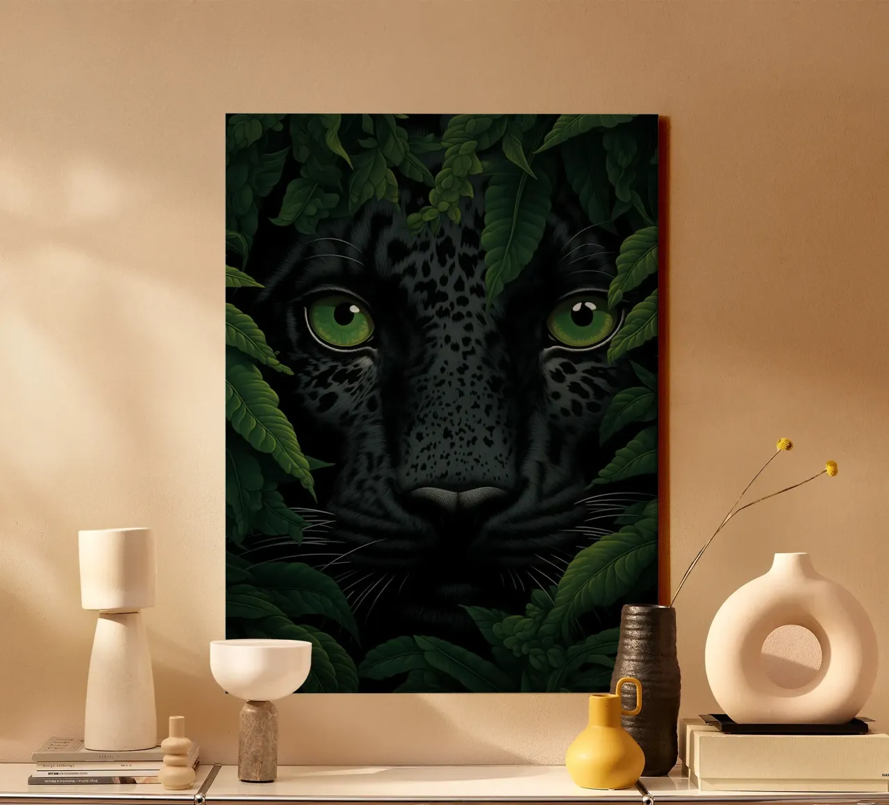 Zwarte panter in de groene jungle | Wildlife kunst canvas met Baklijst van Autofocus