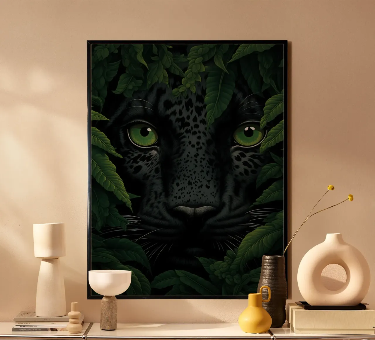 Zwarte panter in de groene jungle | Wildlife kunst poster van Autofocus