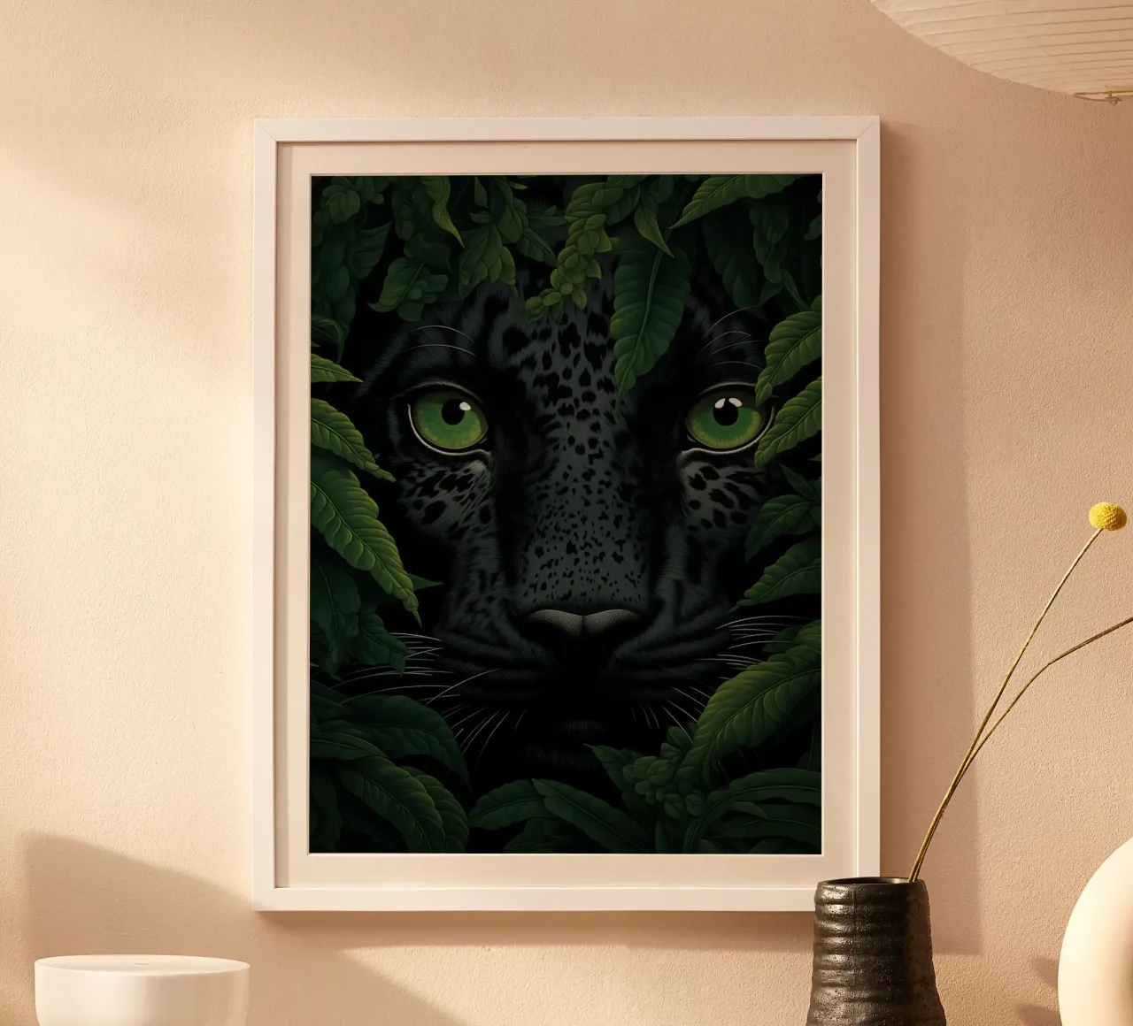 Zwarte panter in de groene jungle | Wildlife kunst poster van Autofocus