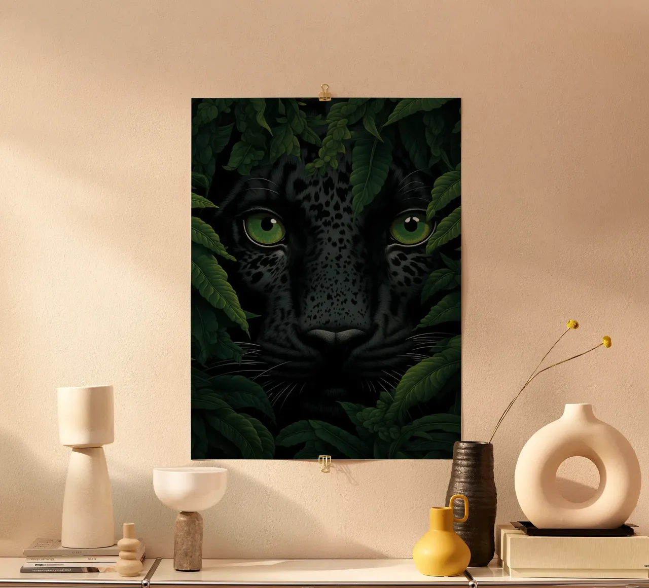 Zwarte panter in de groene jungle | Wildlife kunst poster van Autofocus