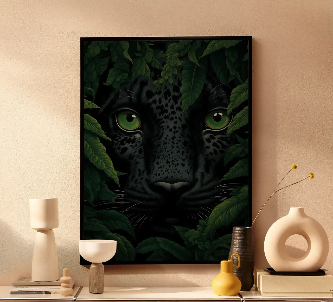 Zwarte panter in de groene jungle | Wildlife kunst poster van Autofocus