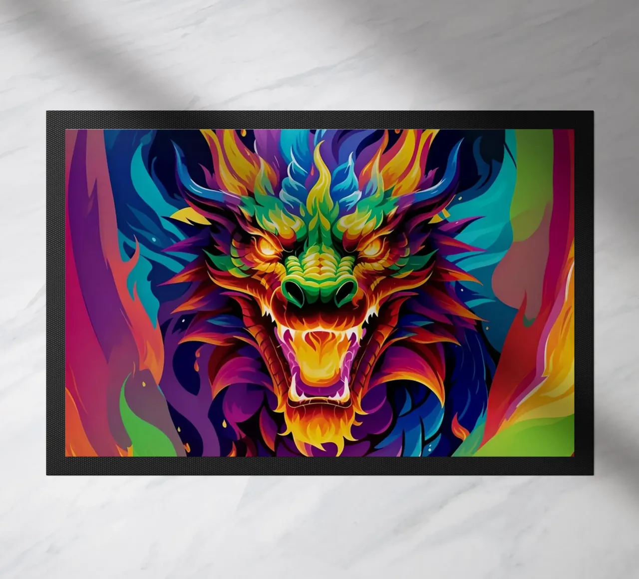 Drago di fuoco pop art al neon zerbino da MakArena