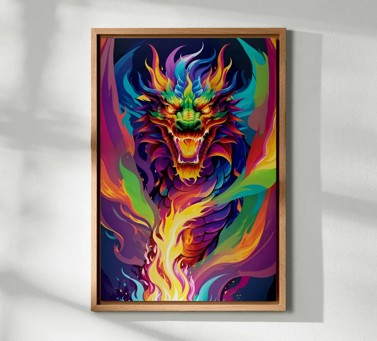 Drago di fuoco pop art al neon tela con Cornice a cassetta da MakArena