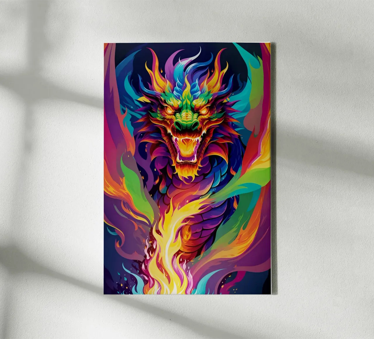 Drago di fuoco pop art al neon tela con Cornice a cassetta da MakArena