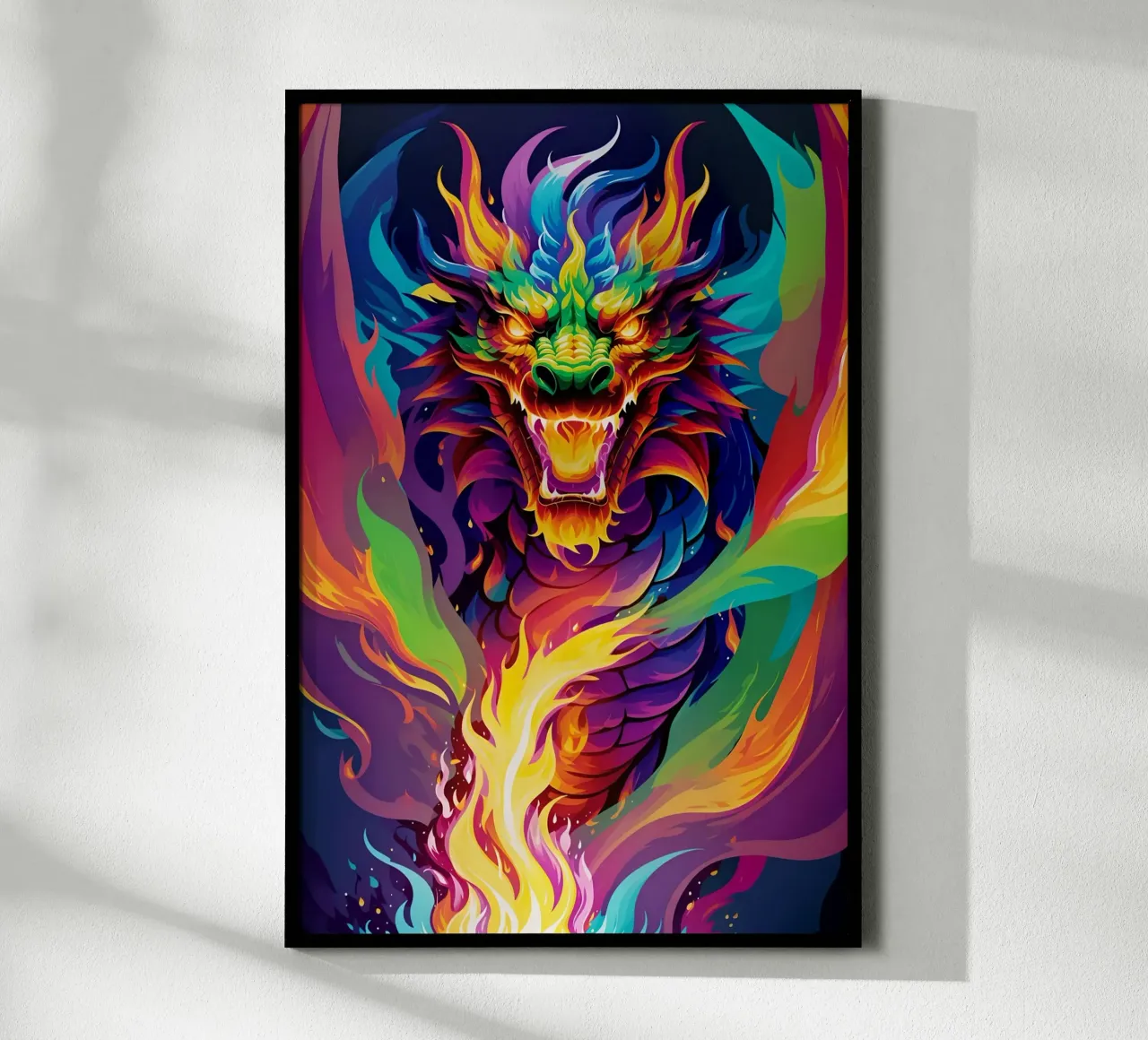 Drago di fuoco pop art al neon carta hahnemühle da MakArena