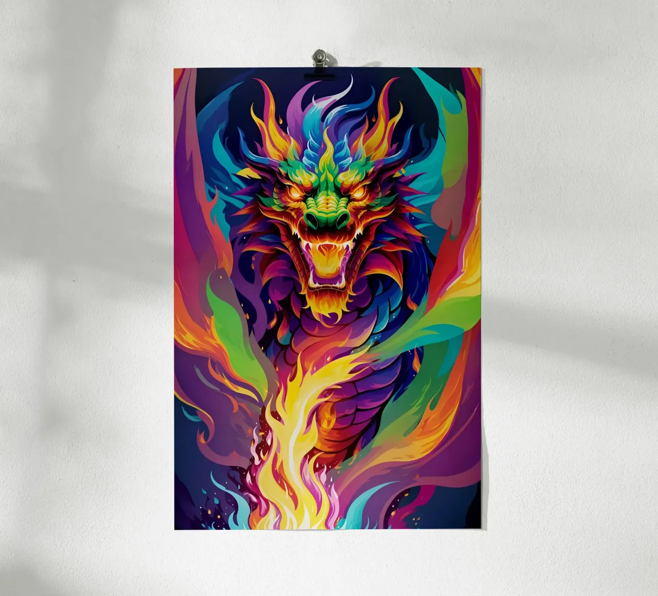Drago di fuoco pop art al neon carta hahnemühle da MakArena