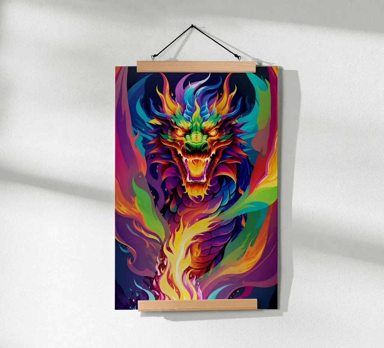 Drago di fuoco pop art al neon carta hahnemühle da MakArena