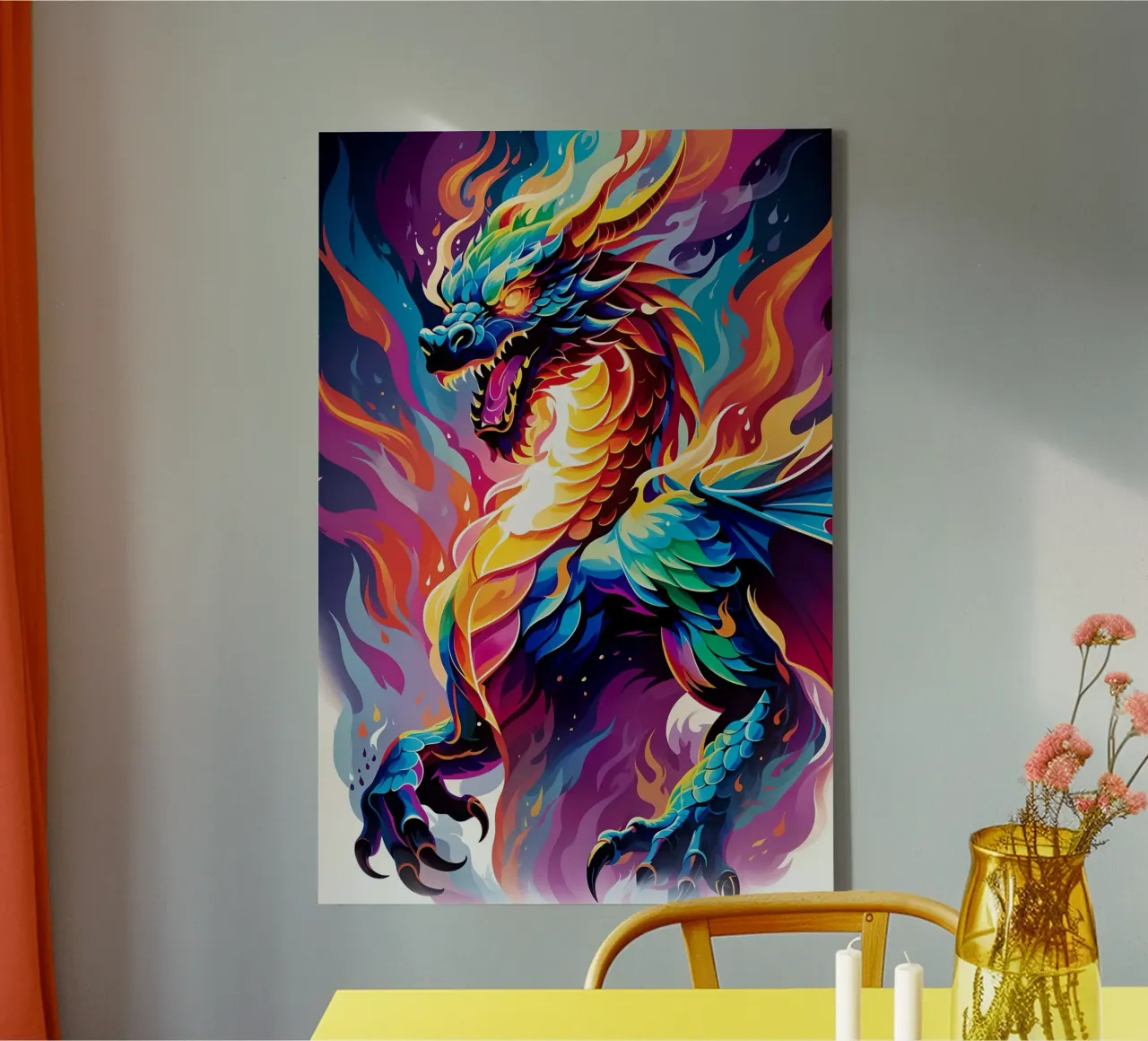 Draak neon pop-art canvas van MakArena