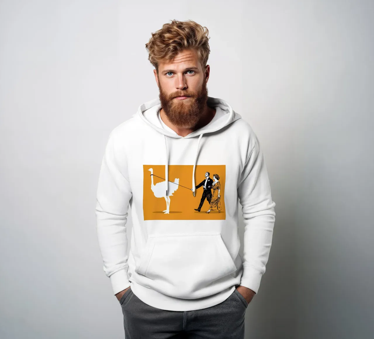 Walking The Ostrich felpa con cappuccio da Rob Art | Illustration