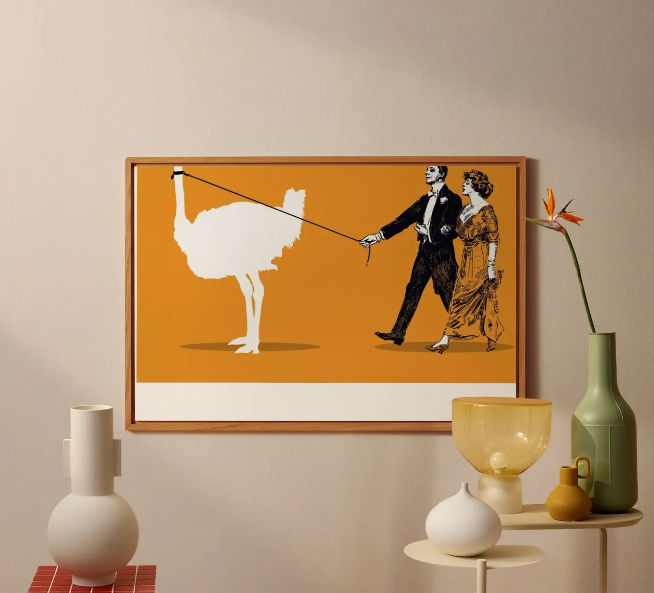 Walking The Ostrich alluminio dibond da Rob Art | Illustration