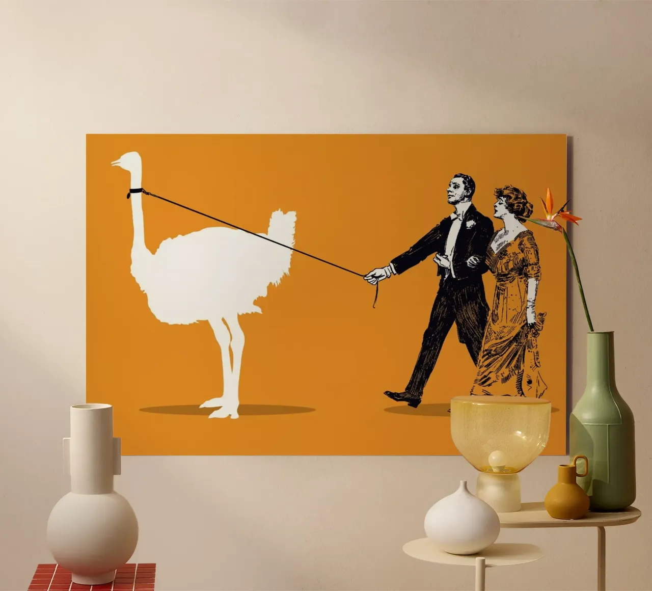 Walking The Ostrich alluminio dibond da Rob Art | Illustration