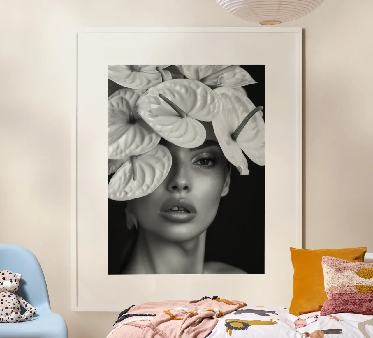 Ritratto di donna in Anthurium | Bianco e nero poster da Autofocus