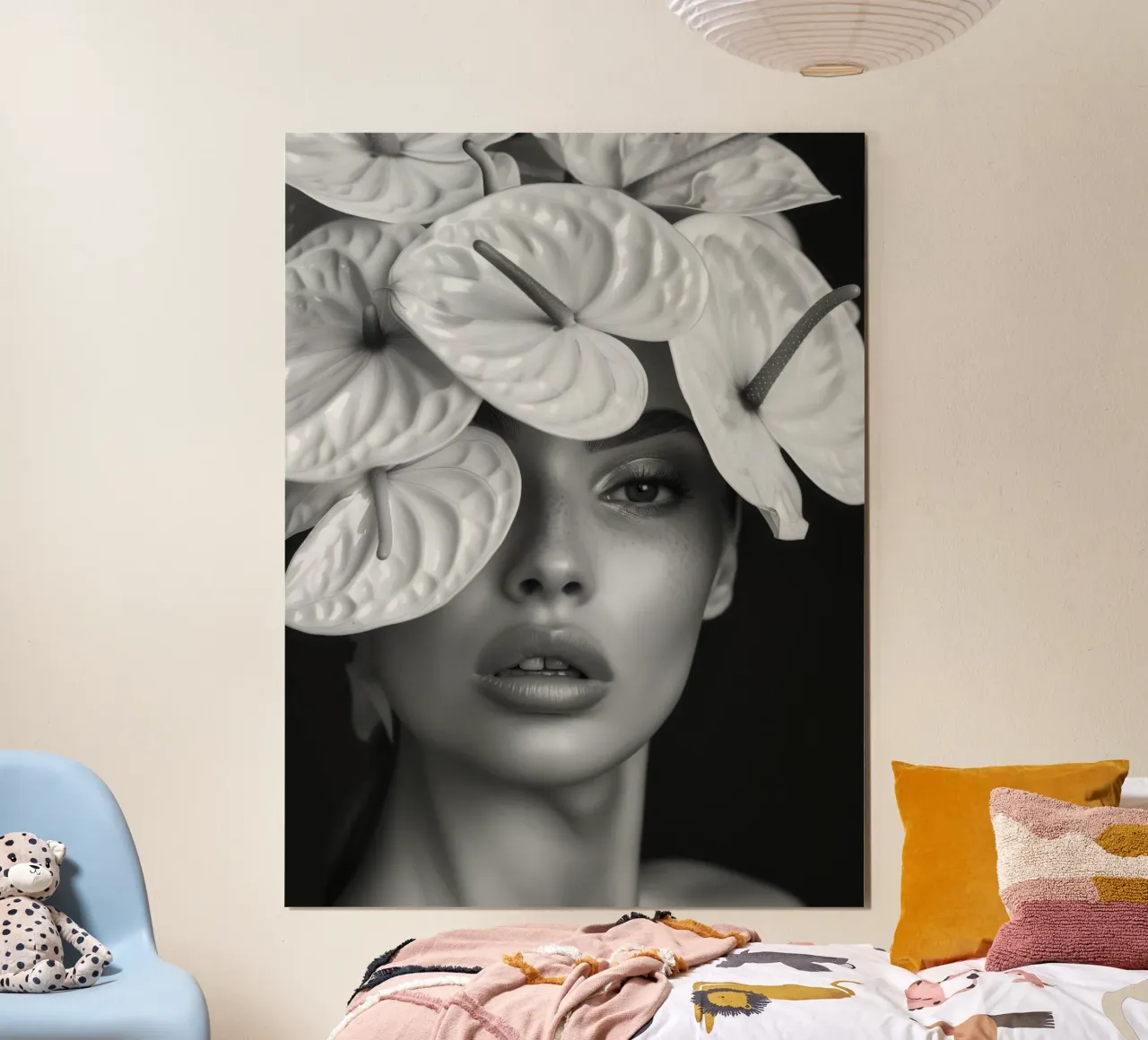 Ritratto di donna in Anthurium | Bianco e nero poster da Autofocus