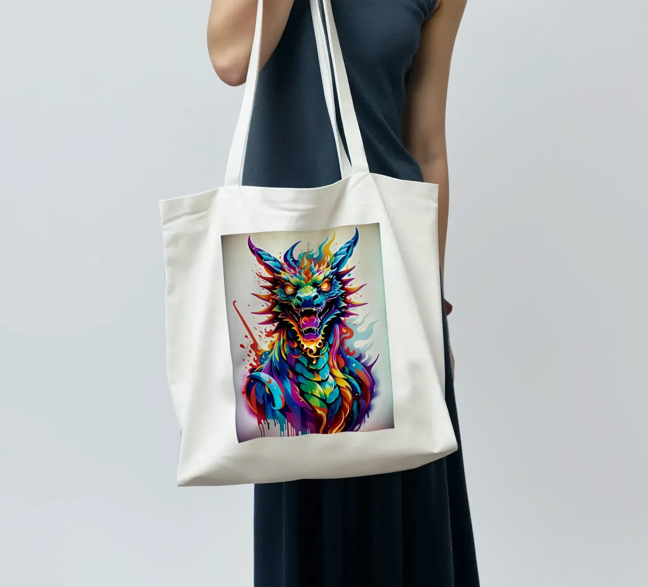 Drakenportret neon wpap jute draagtas van MakArena