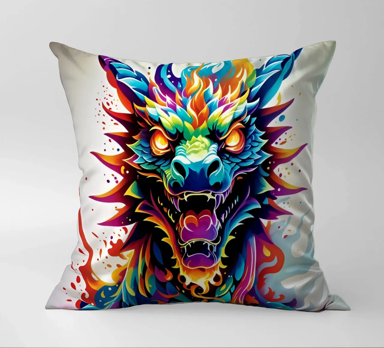 Dragon portrait neon wpap decorative cushion by MakArena