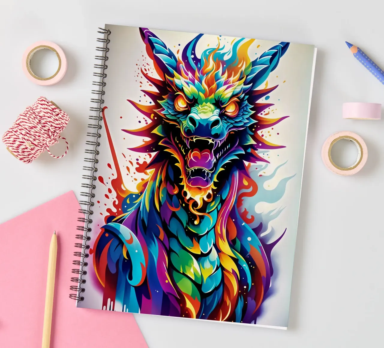 Drachenporträt neon wpap Ringbuch von MakArena
