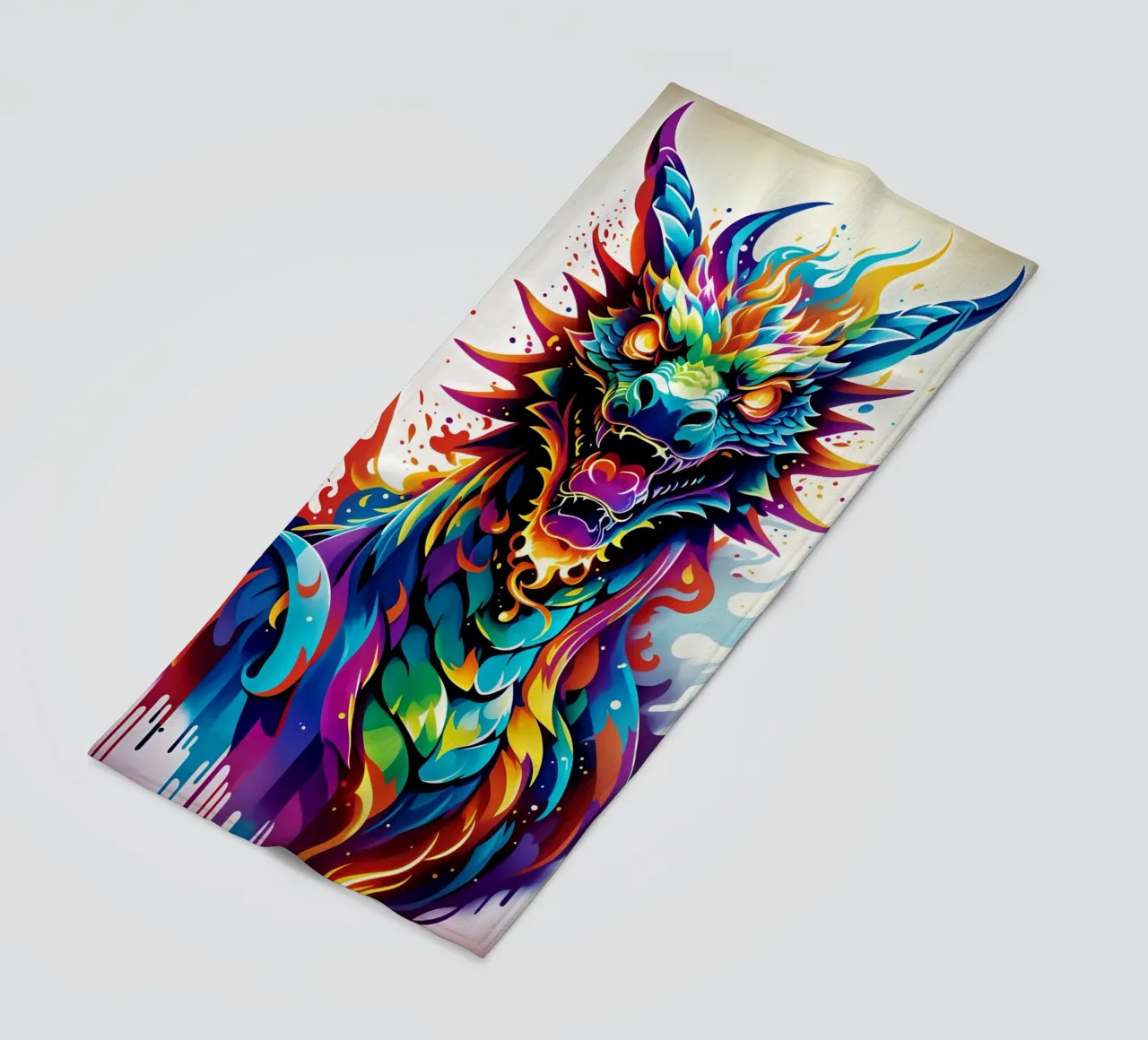 Dragon portrait neon wpap beach towel by MakArena