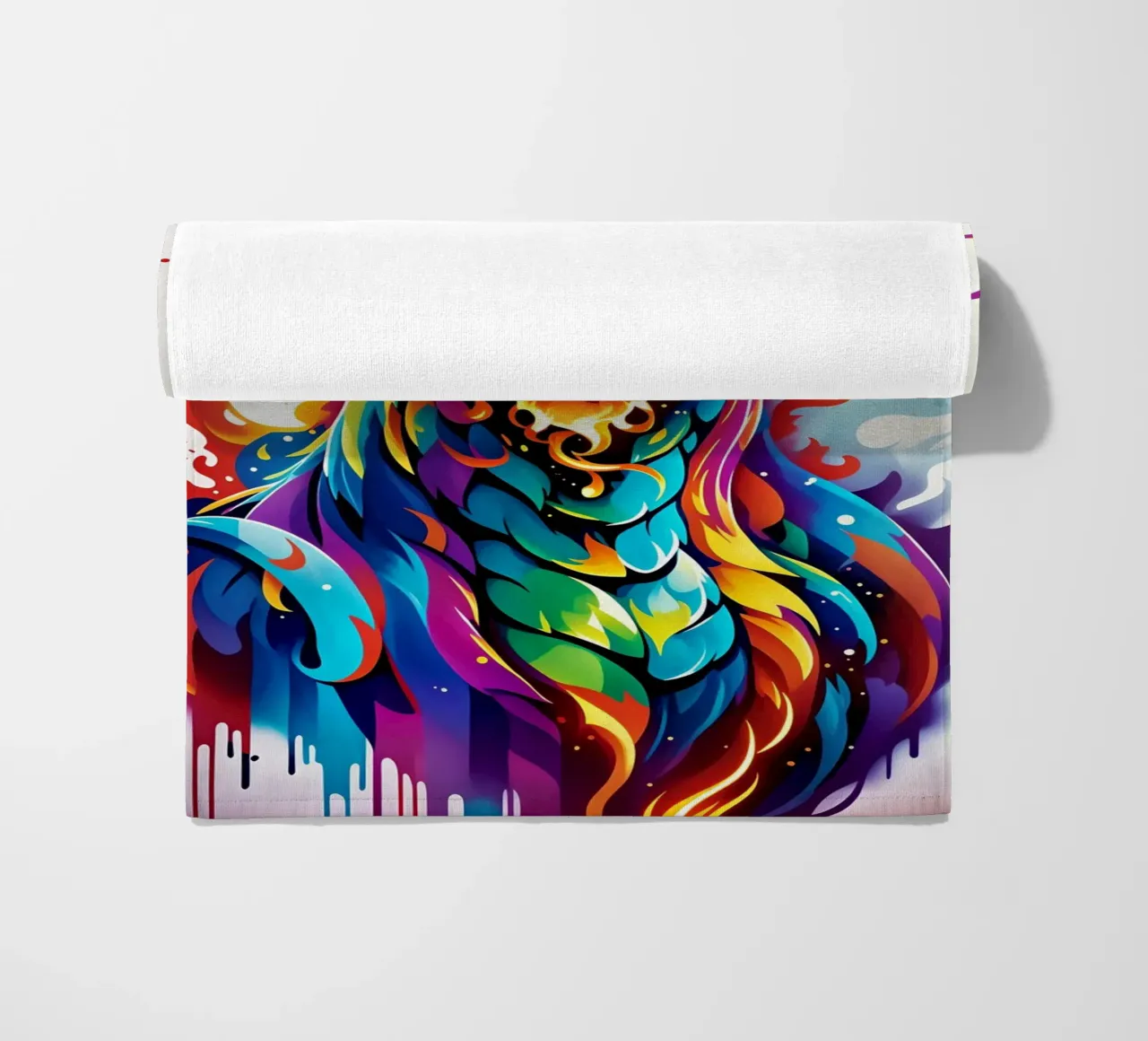 Dragon portrait neon wpap beach towel by MakArena