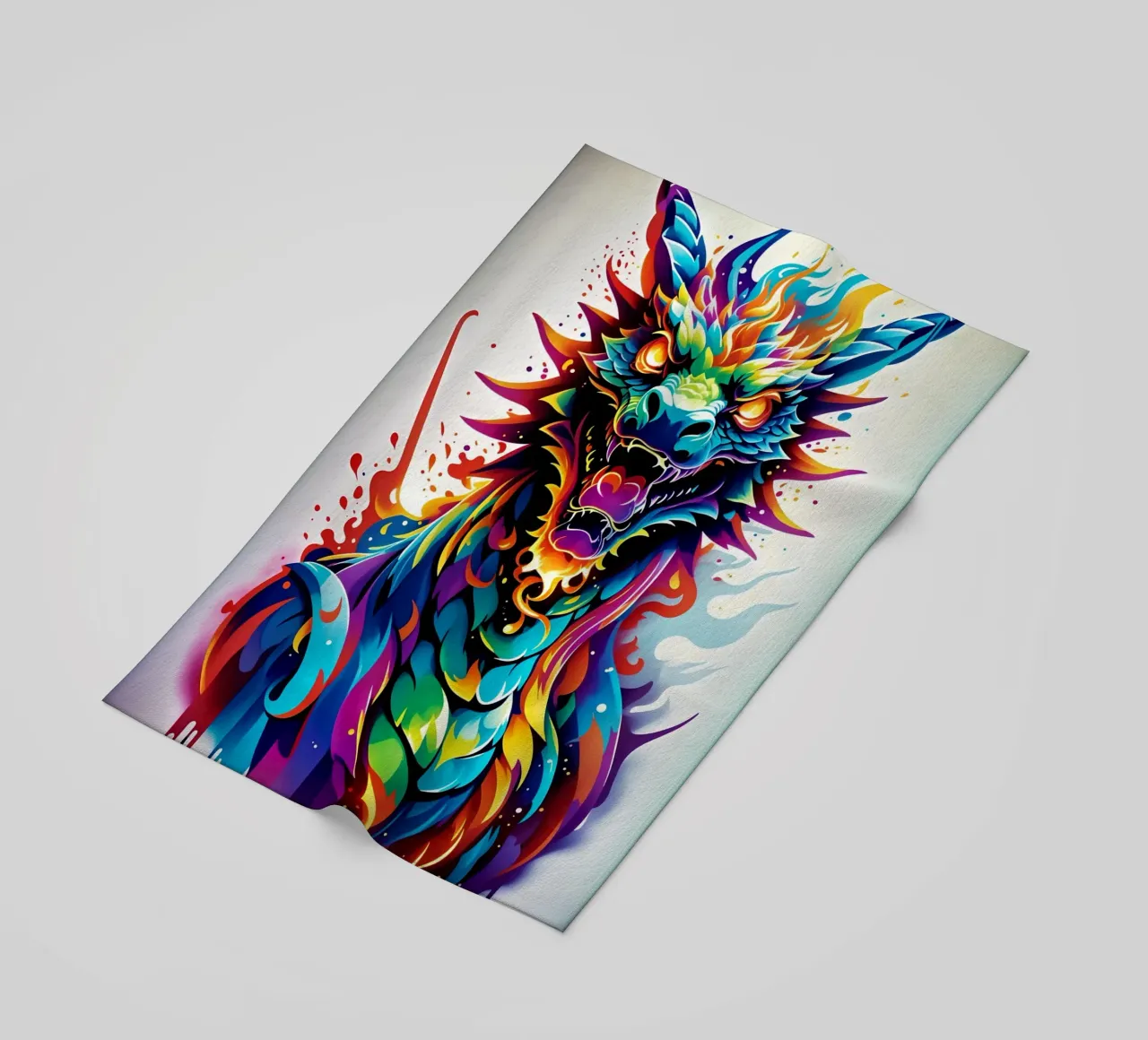 Dragon portrait neon wpap beach towel by MakArena