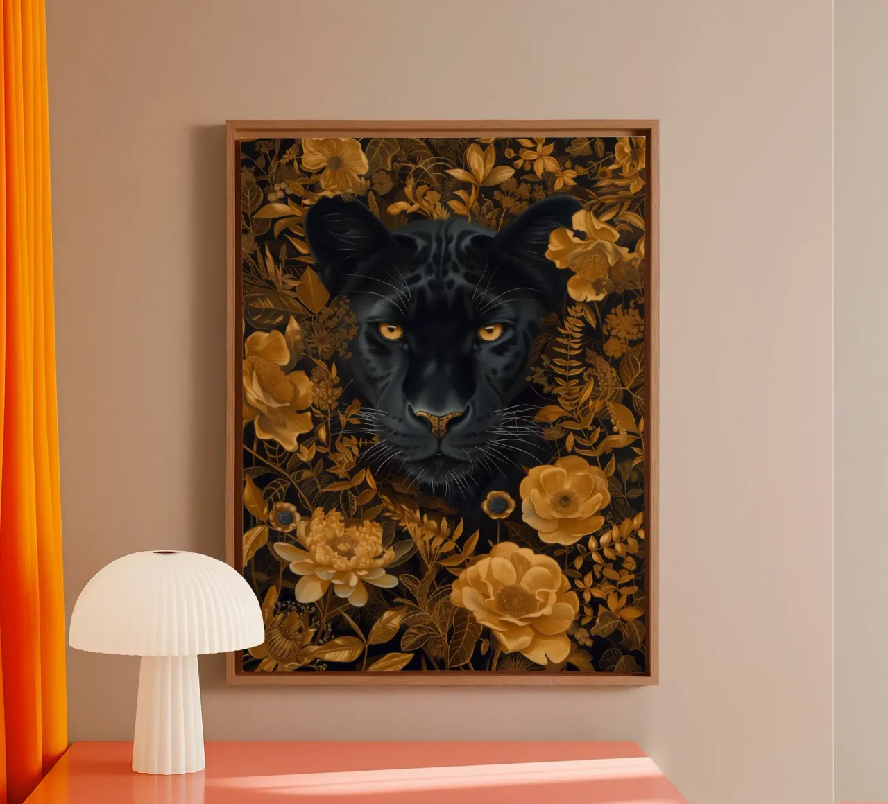 Zwarte panter in decoratief goud canvas met Baklijst van Autofocus