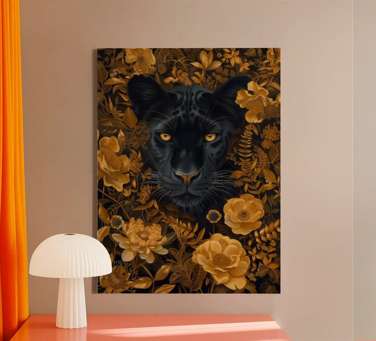 Zwarte panter in decoratief goud canvas met Baklijst van Autofocus