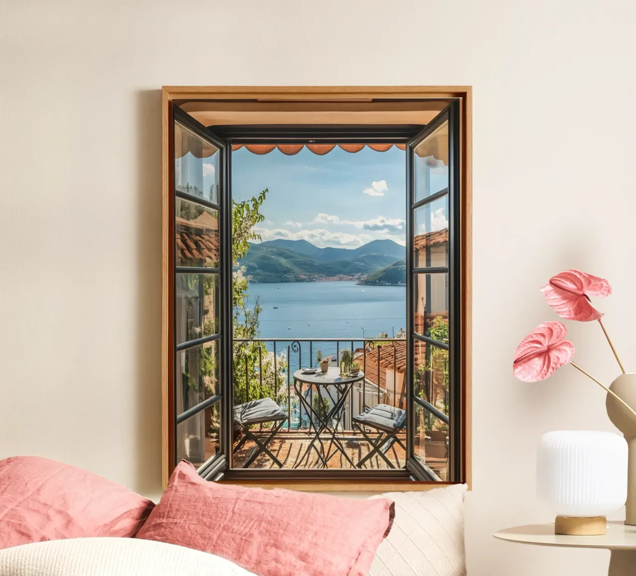 Stampa della colazione sul lago di Como tela con Cornice a cassetta da TheTravelClub