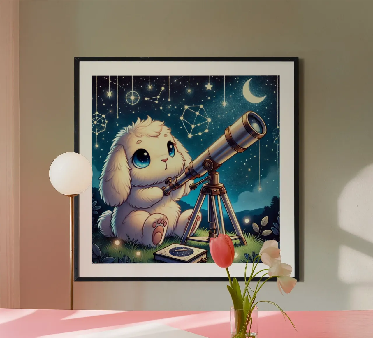 Coniglietto sognatore illuminato dalle stelle poster da FluffyToons