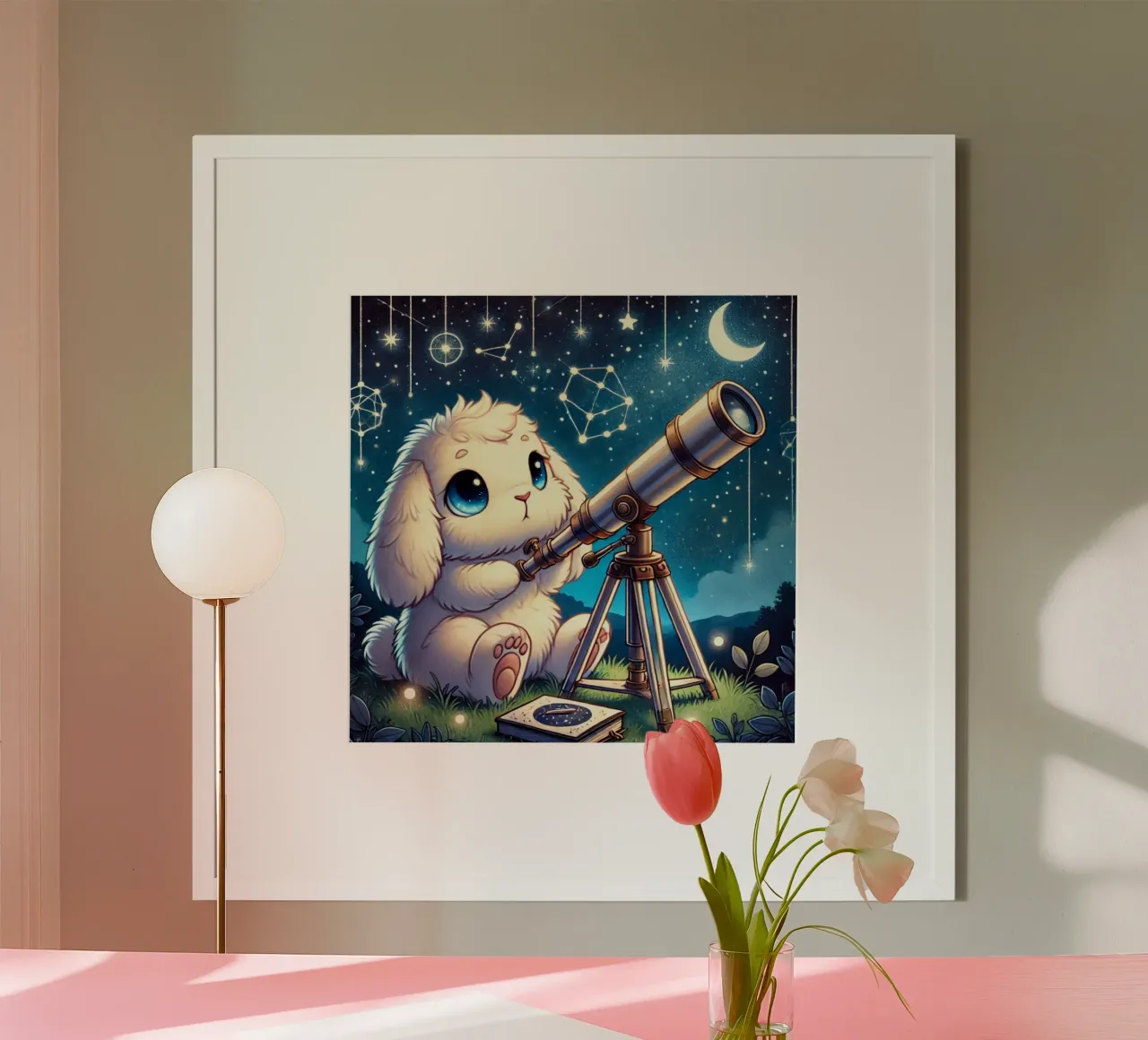 Coniglietto sognatore illuminato dalle stelle poster da FluffyToons