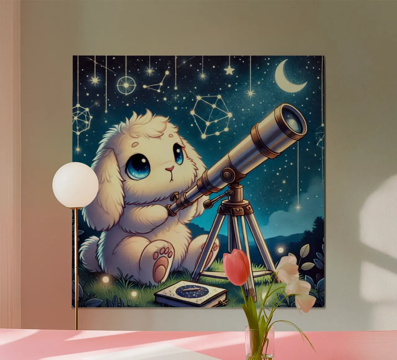 Coniglietto sognatore illuminato dalle stelle poster da FluffyToons