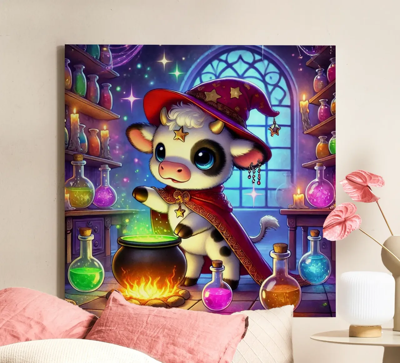 Alchimista magico di mucche da latte tela con Cornice a cassetta da FluffyToons