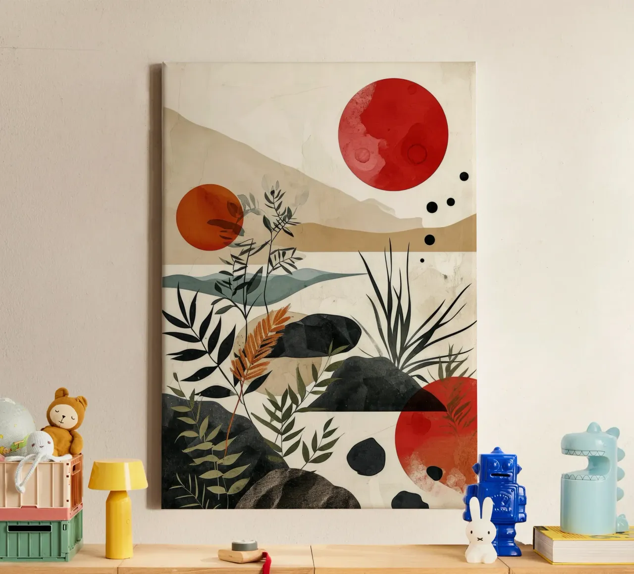 Minimal calm relaxation art canvas with Floater frame by Justyna Jaszke JBJart