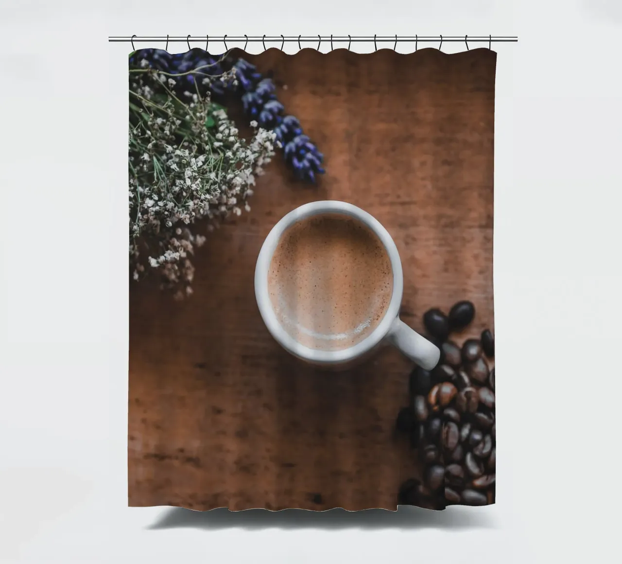 Mediterraner Espresso mit Lavendel shower curtain by Carinaprint