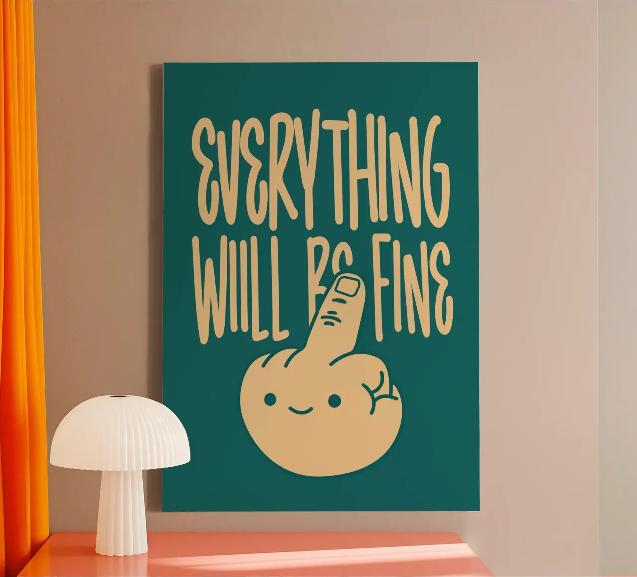 Everything Will Be Fine canvas met Baklijst van WORD & WONDER