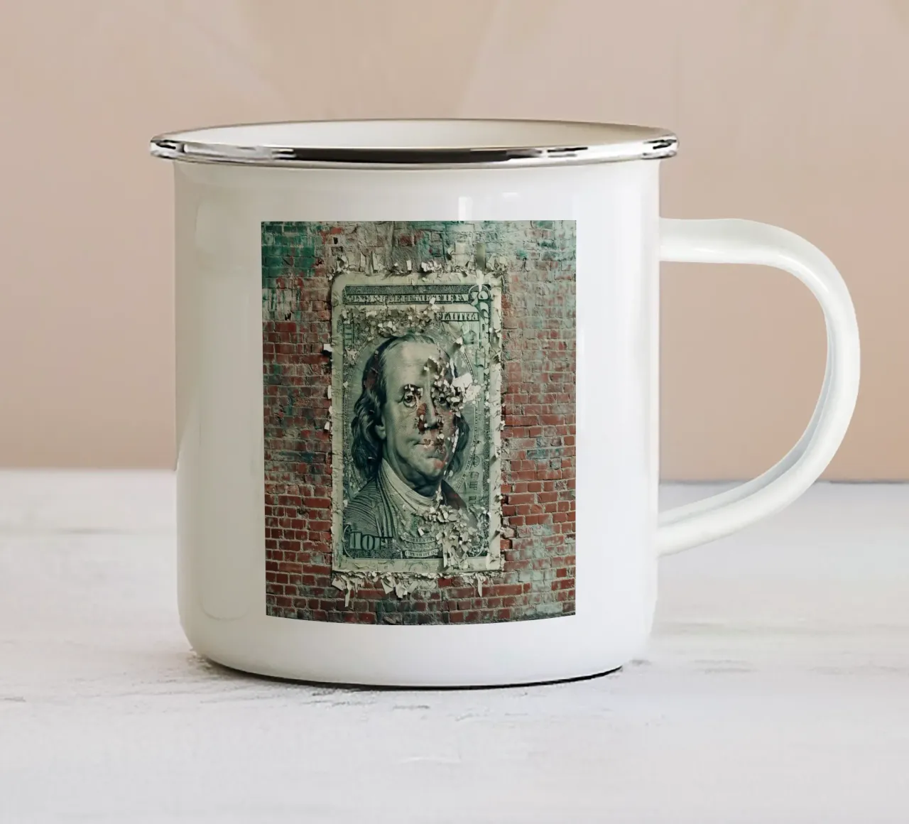 Il denaro ti guarda! tazza in smalto da Motivate-Today