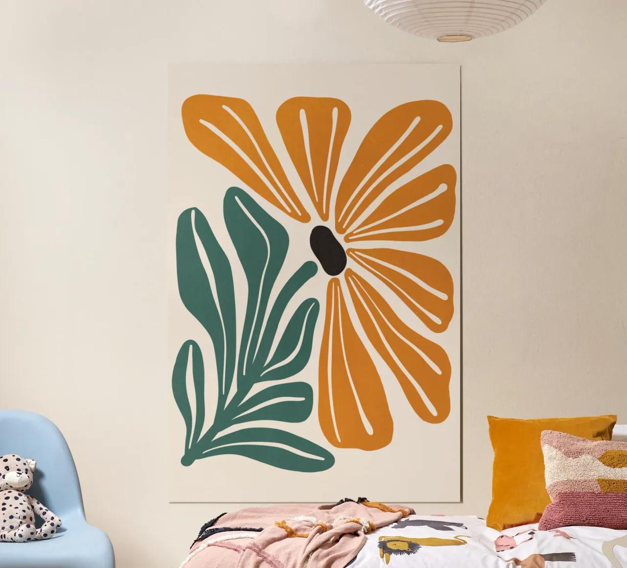 Retro Floral Wall Art Print, Abstract Orange Flower Artwork poster con telaio in legno da Studio Mooodz