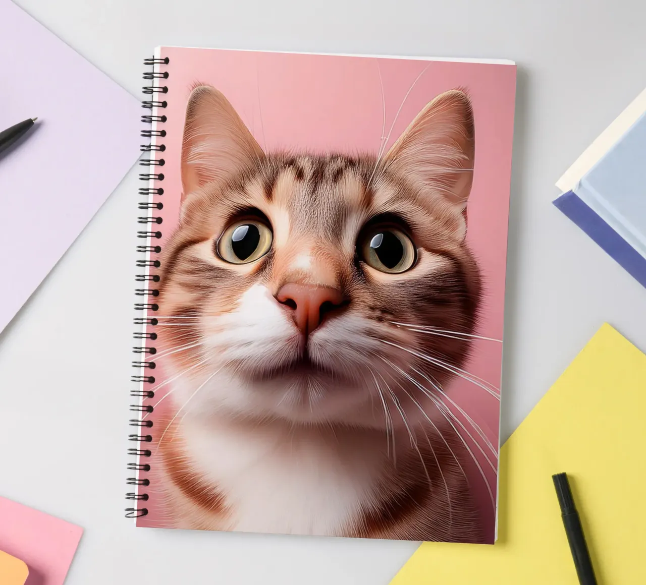 Adorable Cat Close-Up | Quirky Fisheye Animal Art Print spiral notebook by FlexiDesignsByK