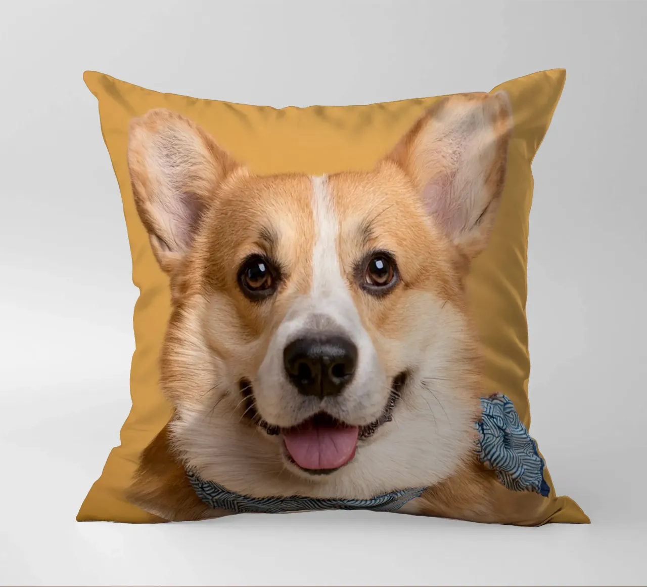 Smiling Corgi in Blue Bandana | Adorable Dog Wall Art decorative cushion by FlexiDesignsByK