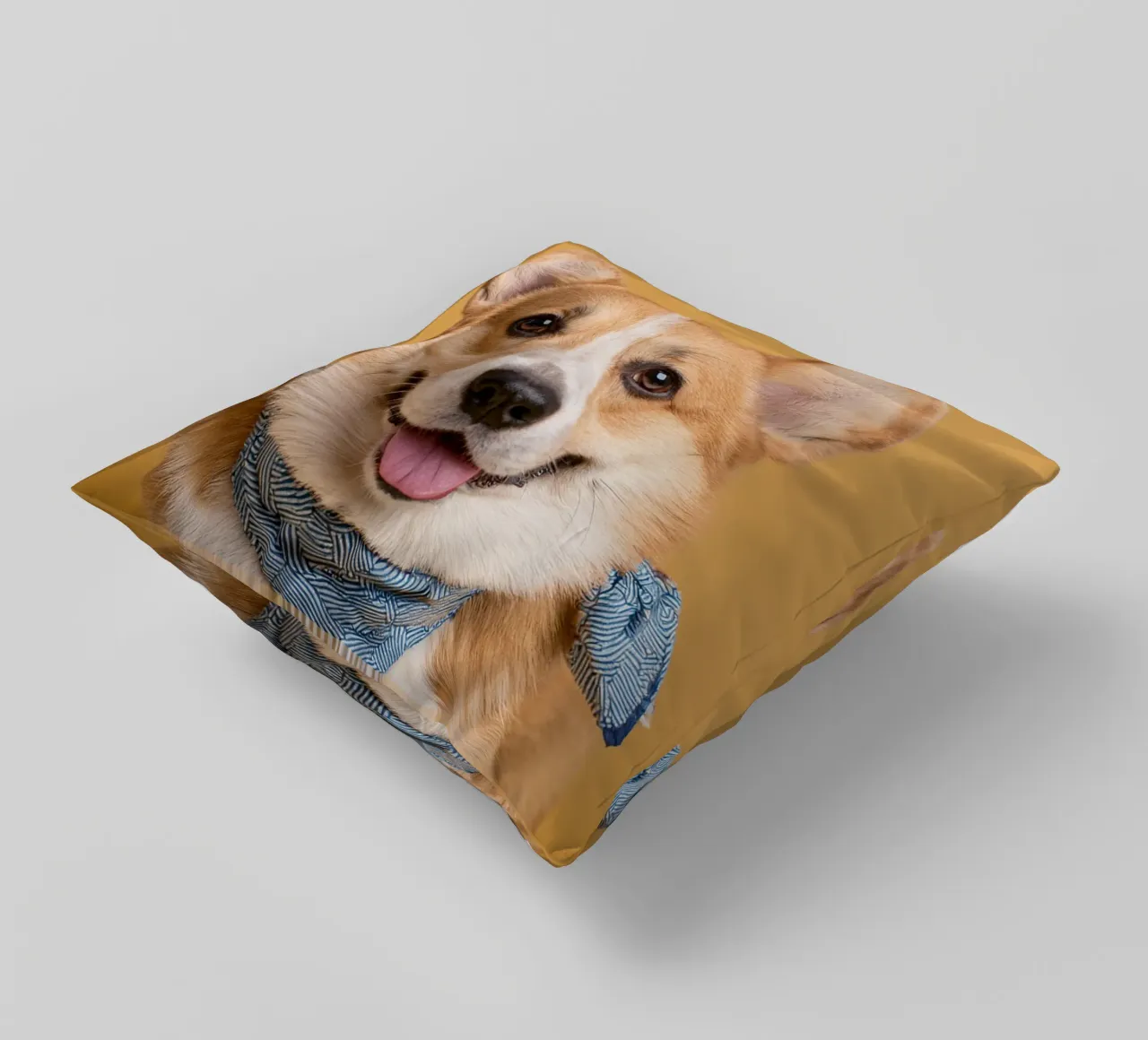 Smiling Corgi in Blue Bandana | Adorable Dog Wall Art decorative cushion by FlexiDesignsByK