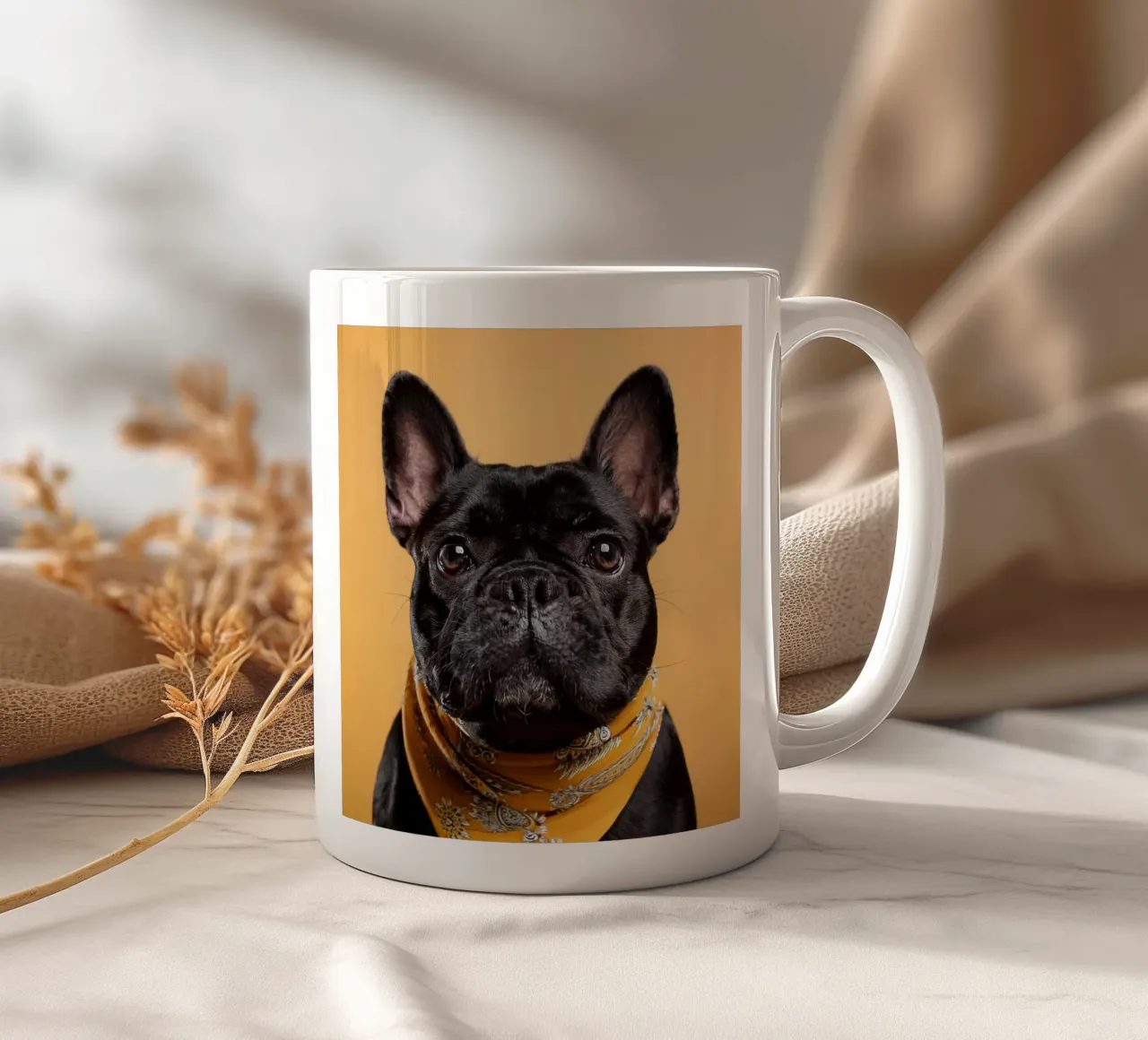 Chien d'arrêt à la mode dans un bandana jaune | Art canin moderne mug en céramique de FlexiDesignsByK