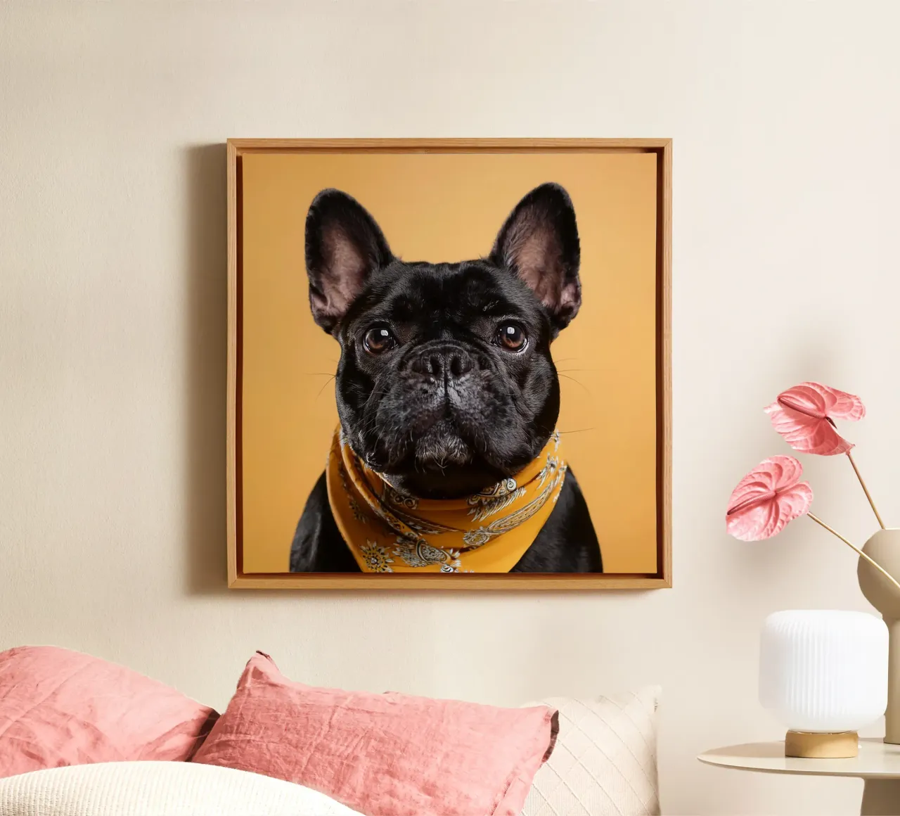Chien d'arrêt à la mode dans un bandana jaune | Art canin moderne toile de FlexiDesignsByK