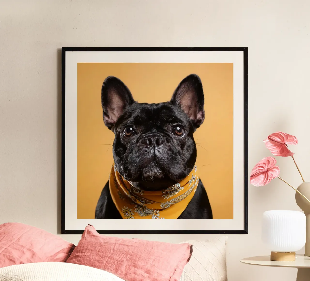 Chien d'arrêt à la mode dans un bandana jaune | Art canin moderne hahnemühle de FlexiDesignsByK